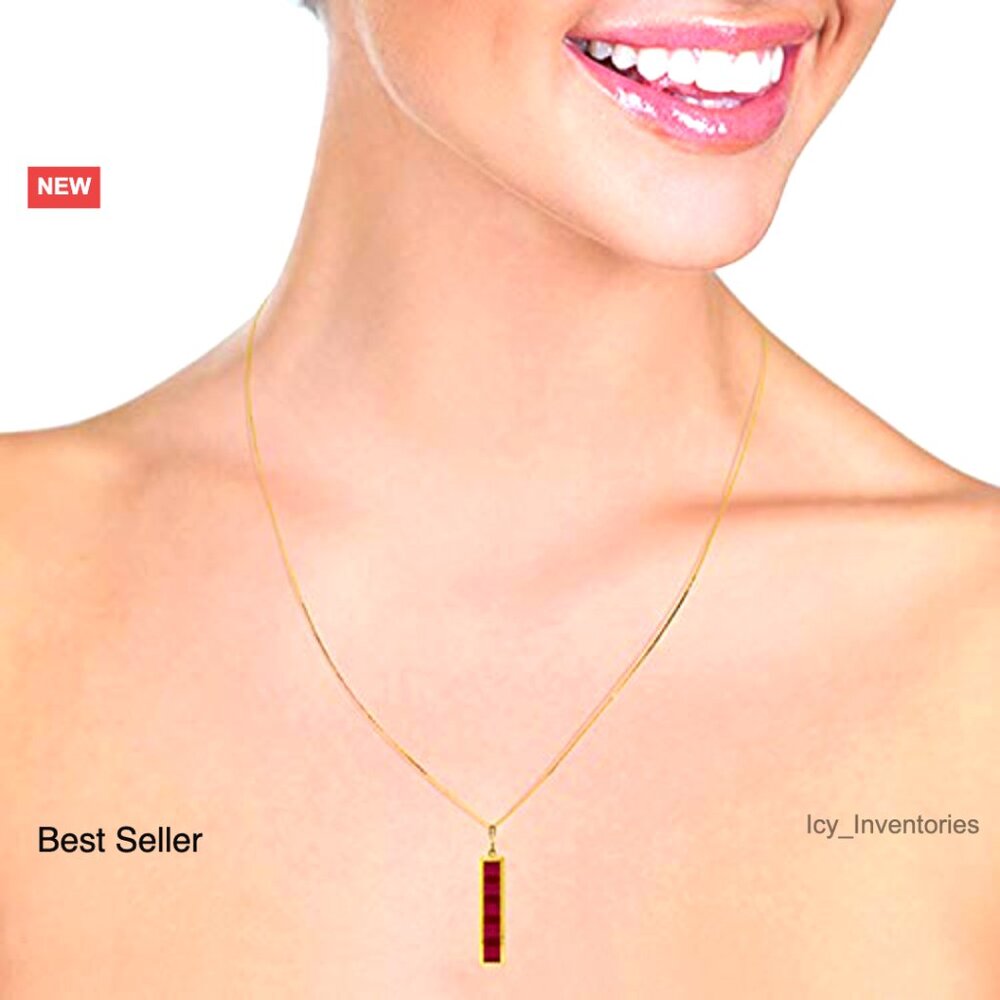 Solid Yellow Gold Ruby Pendant Necklace Elegant C… - image 2